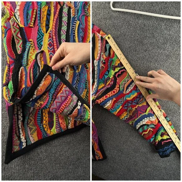 COOGI Australia Women Cardigan Sweater Colorful Knit 3D Large Cotton Pockets